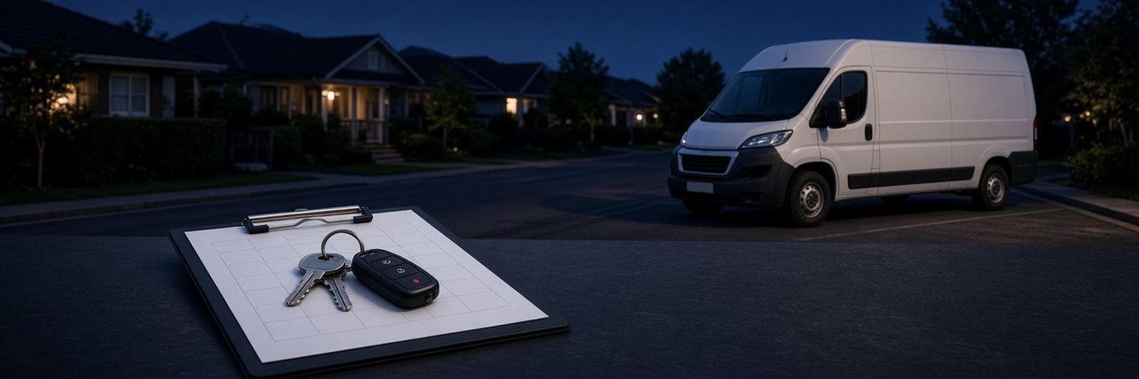 Father & Son Locksmith service van parked on a Norristown street at night
